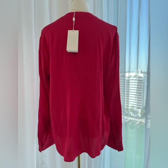 Hugo boss Red/strawberry Long-Sleeve Pleated Front Women's Blouse silk - Picture 4 of 8